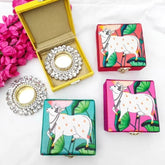 Diwali Gift Box Pichwai Printed Box: 1 Tea Light Holder, Diwali Gifts, Indian Bridesmaid Box, Return Gift, Wedding Favor, Marriage Gift